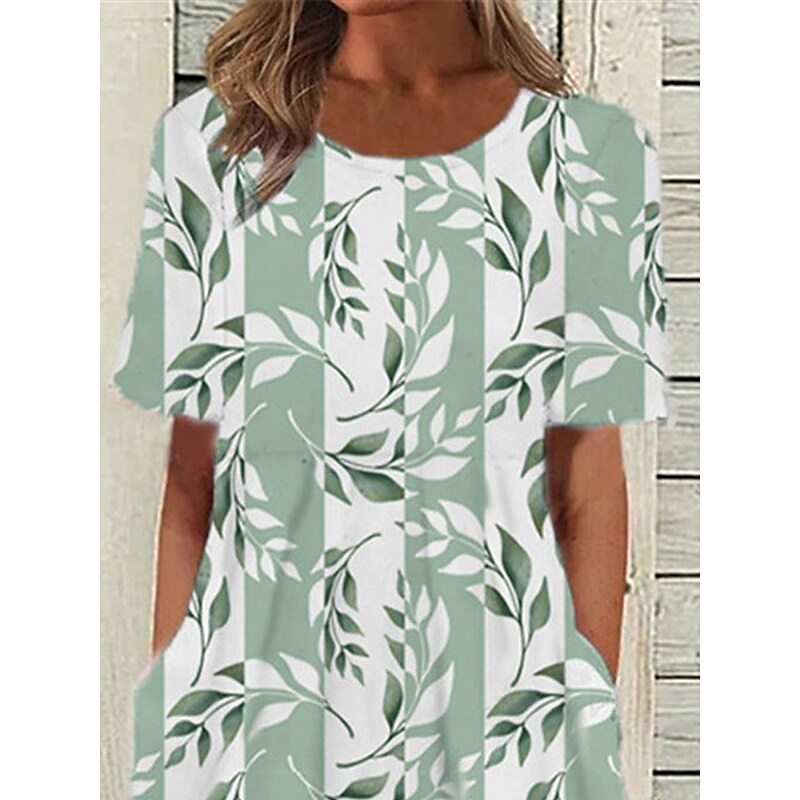 flowersverse Women's Casual Dress Shift Dress Print Dress Floral Pocket Print Crew Neck Midi Dress Active Fashion Outdoor Daily Short Sleeve Loose Fit Green Spring Summer S M L XL XXL