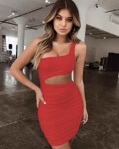 flowersverse Summer Women's Dress One Shoulder Sexy Nightclub Bodycon Dress