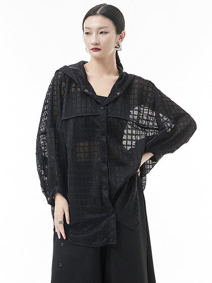 flowersverse Loose Batwing Sleeves Sun Protection See-Through Blouse