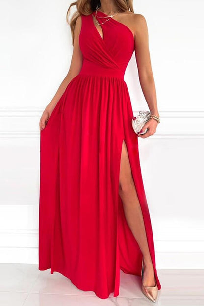 flowersverse Novella Solid One Shoulder Party/Elegant Maxi Dress