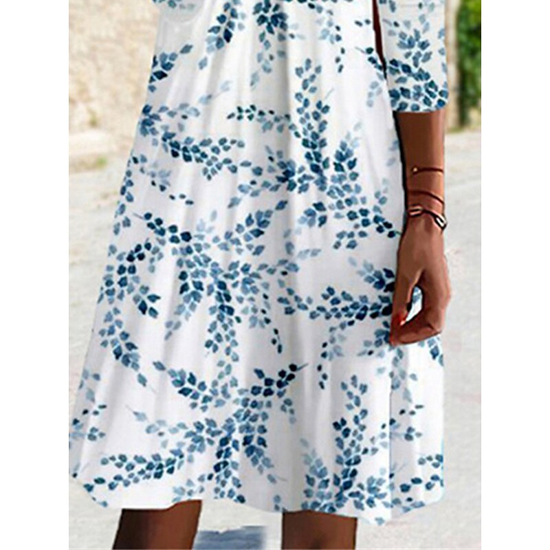 flowersverse Women's Casual Dress Print Dress Loose Dress Floral Print V Neck Midi Dress Fashion Streetwear Outdoor Daily Long Sleeve Loose Fit White Spring Summer S M L XL XXL