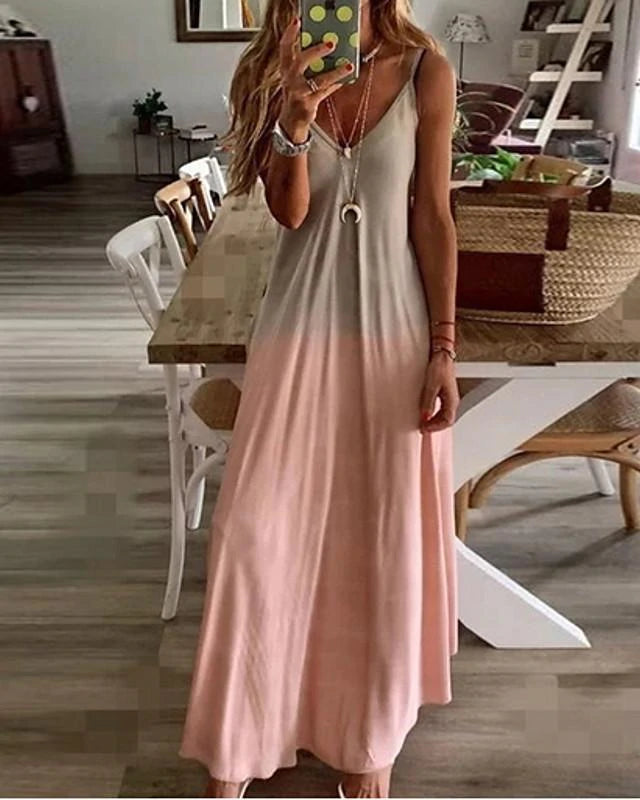 flowersverse Women's Strap Dress Maxi Long Dress Sleeveless Color Gradient Summer Plus Size Hot Blue Yellow Blushing Pink Gray