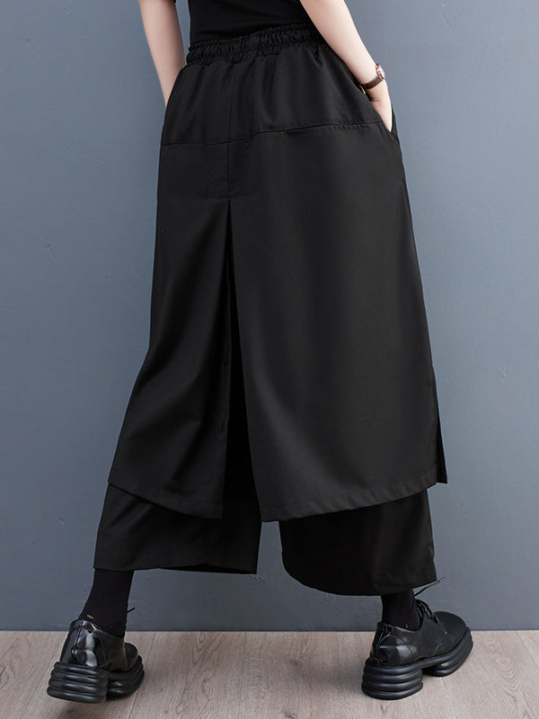 flowersverse Wide Leg Loose Drawstring Solid Color Casual Pants Bottoms Culotte