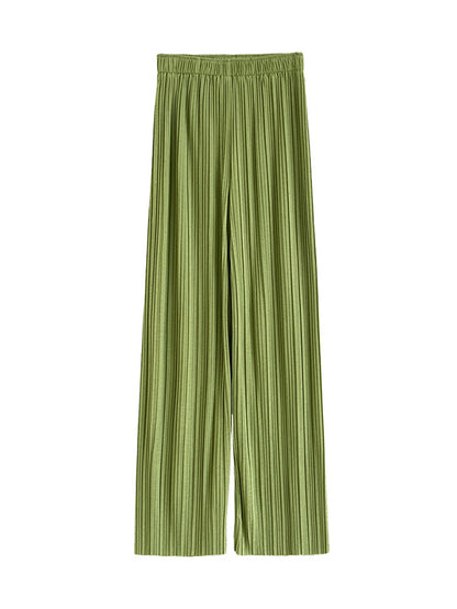 flowersverse  Pleated Solid Color Wide Leg Pants Bottoms