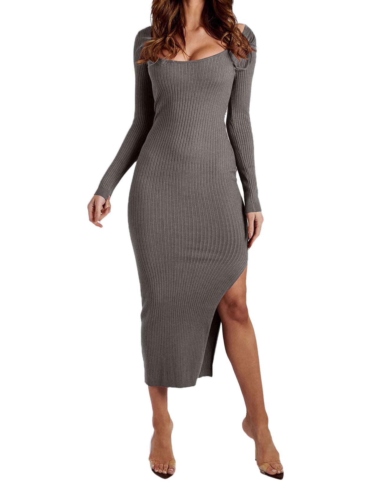 flowersverse Long Sleeve Asymmetrical Bodycon Midi Dresses