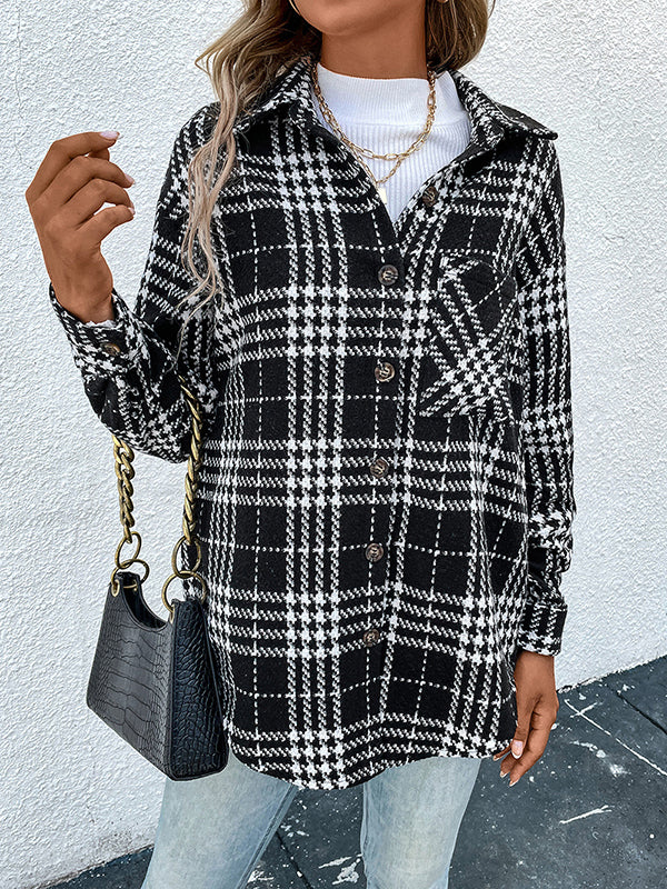 flowersverse Casual Loose Plaid Coat