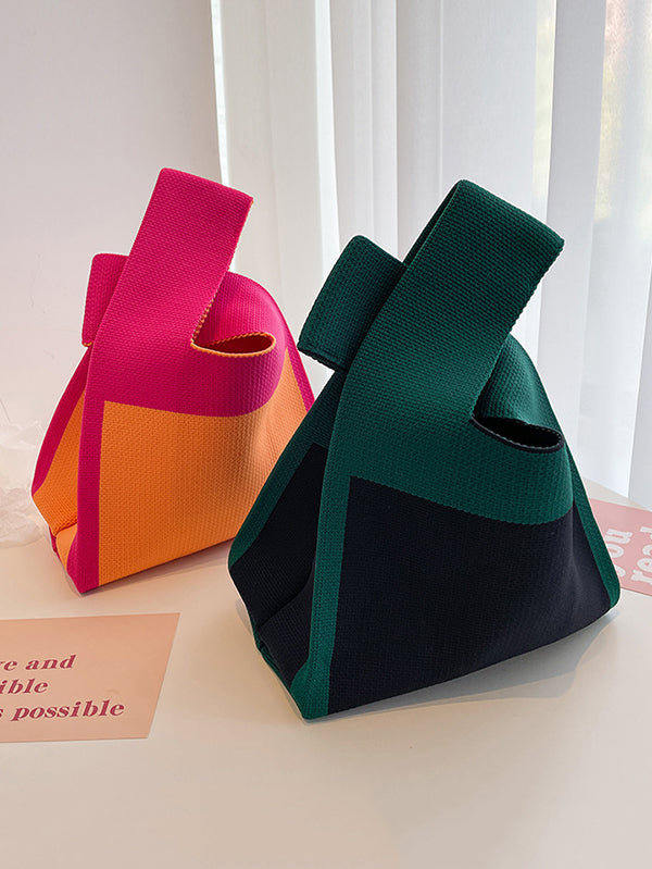 flowersverse Simple Knitting Contrast Color Color-Block Bags Accessories Handbags