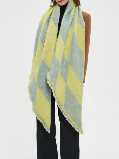 flowersverse Diamond-Patterned Fringed Keep Warm Shawl&Scarf