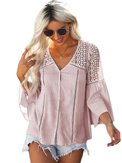 flowersverse Flare Lace V-Neck Blouse