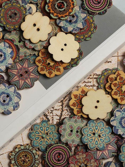 flowersverse About 100Pcs Multi-Color Wooden Buttons