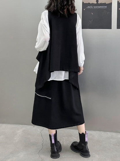 flowersverse High-Low Irregular Clipping Hooded Solid Color Heaps Collar Vest Top