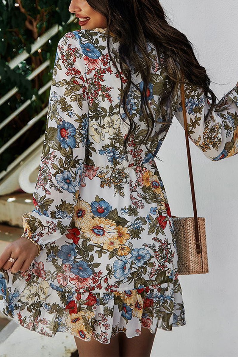 flowersverse Chiffon V-Neck Floral Print Dress