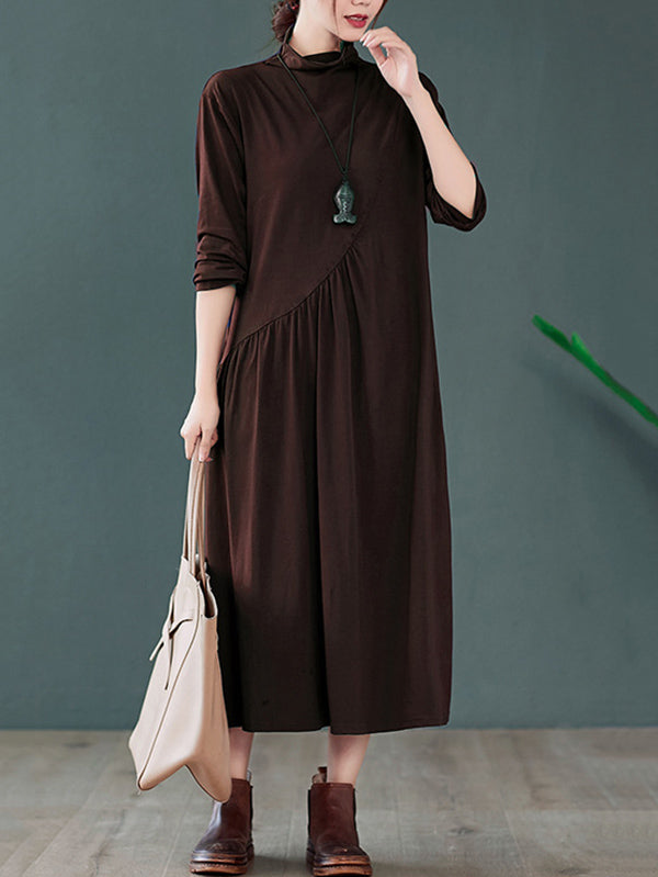 flowersverse Original Solid High-Neck Knitting Dress