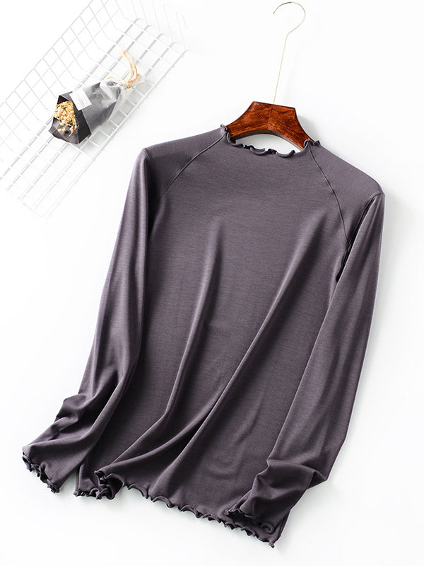 flowersverse 7 Colors Solid Color Long Sleeves T-Shirt Top