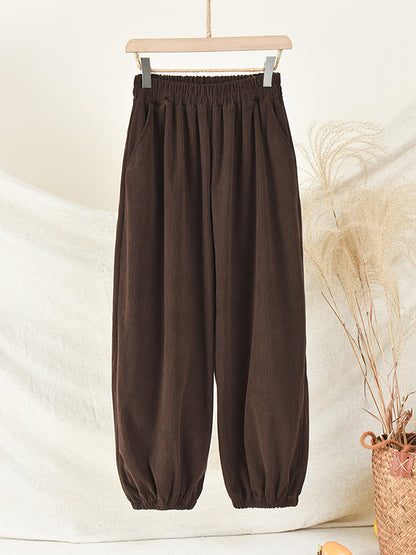 flowersverse Loose Solid Color Corduroy Casual Ninth Pants Bottoms