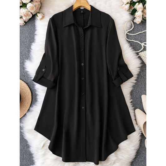 flowersverse Women's Plus Size Shirt Dress Solid Color Shirt Collar Ruched Half Sleeve Fall Spring Casual Mini Dress Holiday Weekend Dress