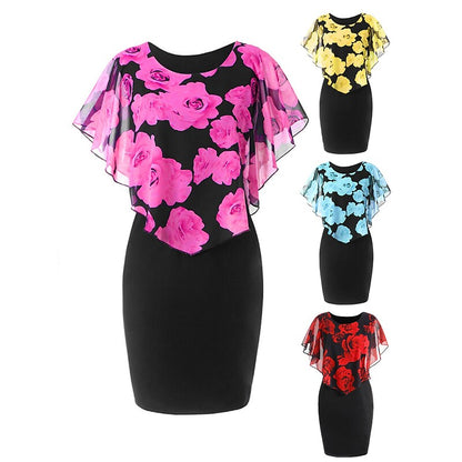 flowersverse Women's Plus Size Party Dress Floral Crew Neck Print Sleeveless Spring Summer Vintage Elegant Mini Dress Formal Work Dress