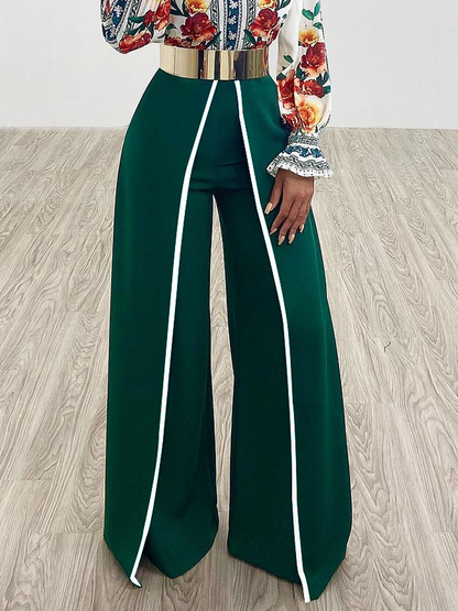 flowersverse Urban High Waisted Wide Leg Contrast Color Casual Pants Bottoms