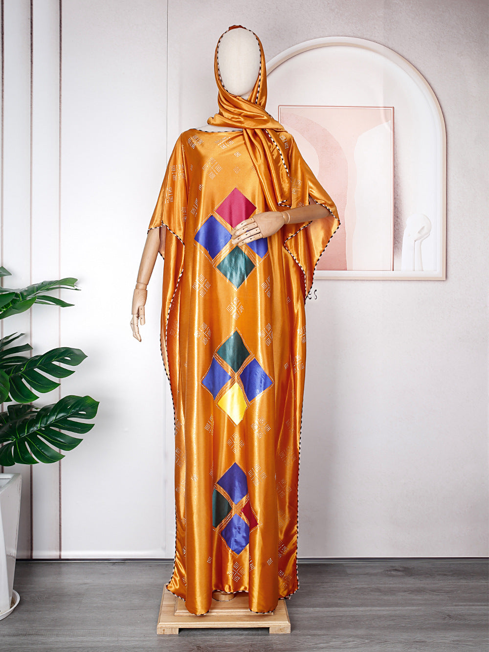 flowersverse Muslim Robe Africa Plus Size Women's Beaded Dress With Hijab