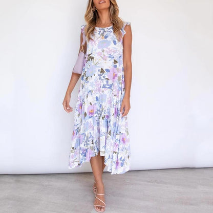 flowersverse Ruffle Shoulder Floral Print Dress