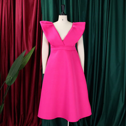 flowersverse Women's Deep V Neck Sexy Swing Formal Party Dress