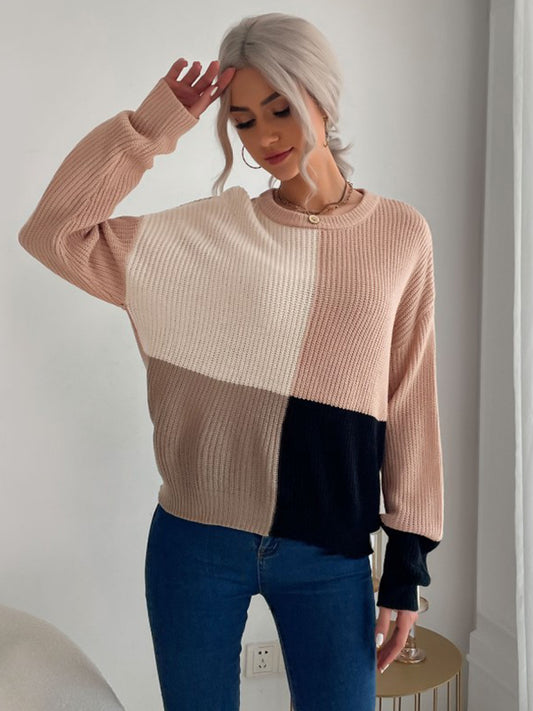 flowersverse Casual Loose Patchwork Sweater Top