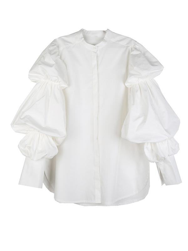 flowersverse Vintage Layered Puff Sleeve Long Shirt