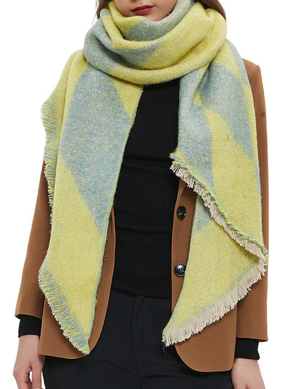 flowersverse Diamond-Patterned Fringed Keep Warm Shawl&Scarf