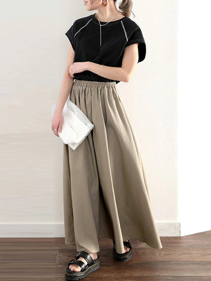 flowersverse Elasticity Solid Color A-Line Loose Skirts Bottoms