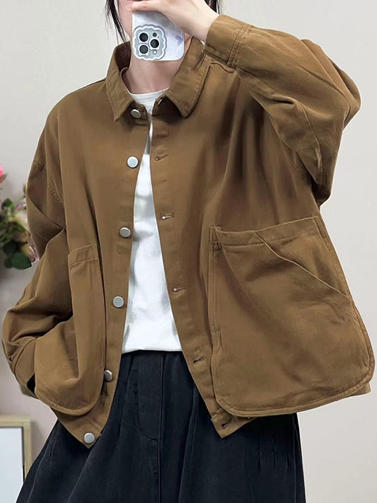flowersverse Buttoned Pockets Split-Joint Long Sleeves Loose Lapel Outerwear