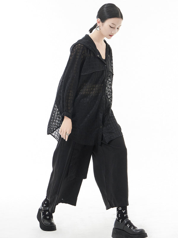 flowersverse Loose Batwing Sleeves Sun Protection See-Through Blouse