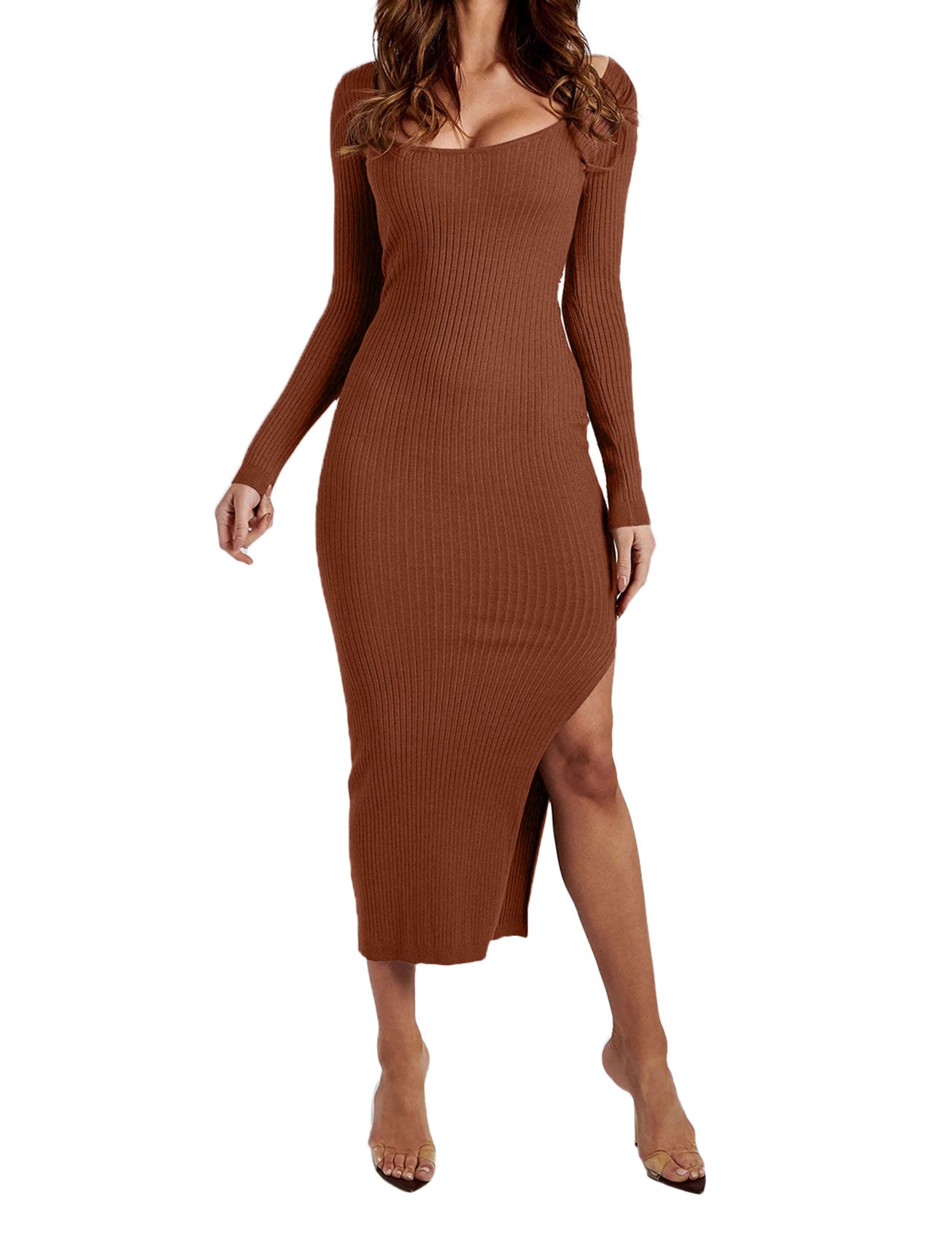 flowersverse Long Sleeve Asymmetrical Bodycon Midi Dresses