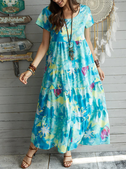 flowersverse Floral Short Sleeve A-Line Casual Dress