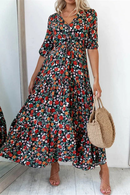 flowersverse Floral Print V-Neck Slit Maxi Dress