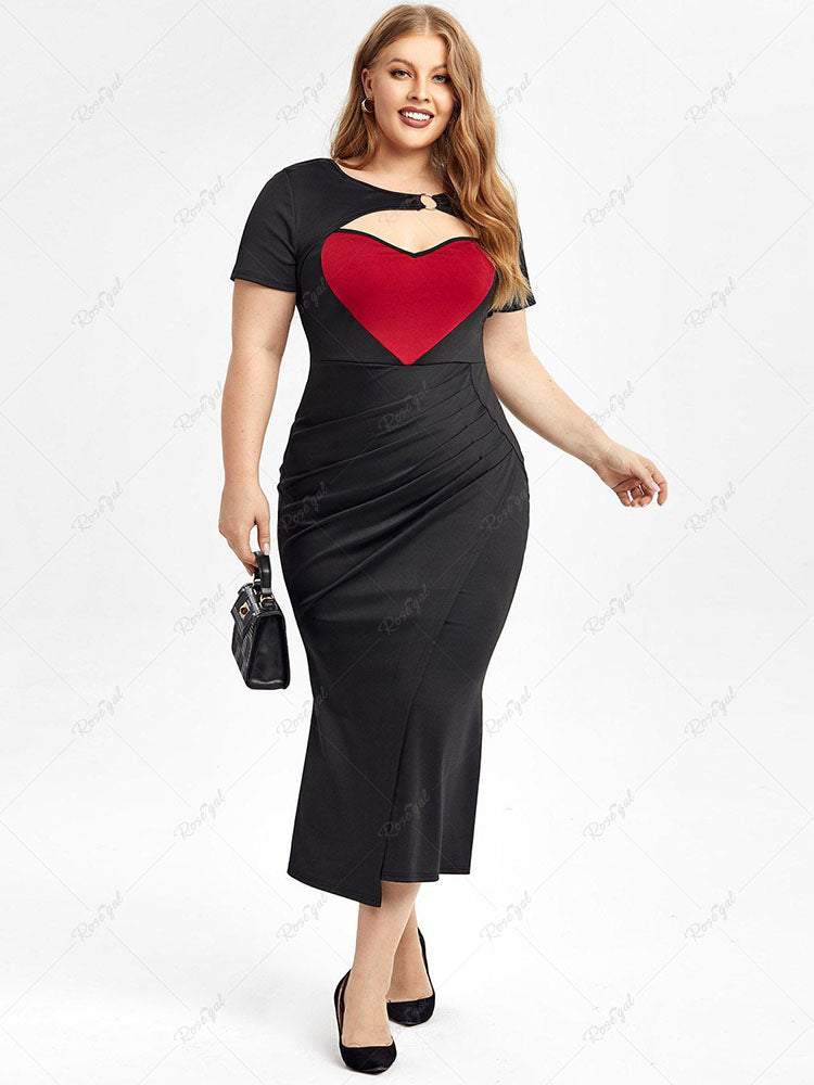 flowersverse Plus Size Color Block Ruched Midi Dress