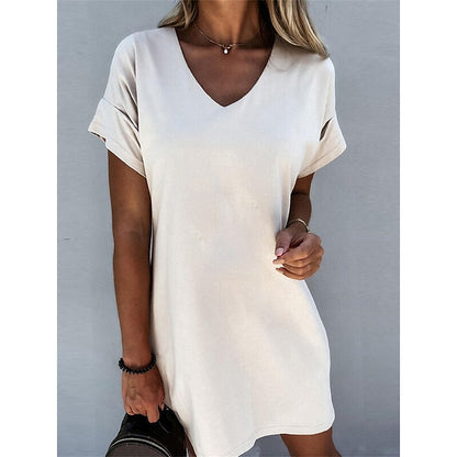 flowersverse Women's Casual Dress T Shirt Dress Tee Dress Summer Dress Plain Loose V Neck Mini Dress Active Fashion Outdoor Daily Short Sleeve Loose Fit Black White Gray Spring Summer S M L XL XXL