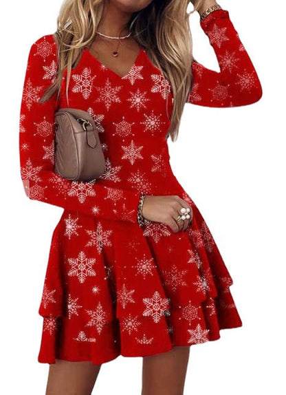 flowersverse Christmas Print Slim Sexy Dress