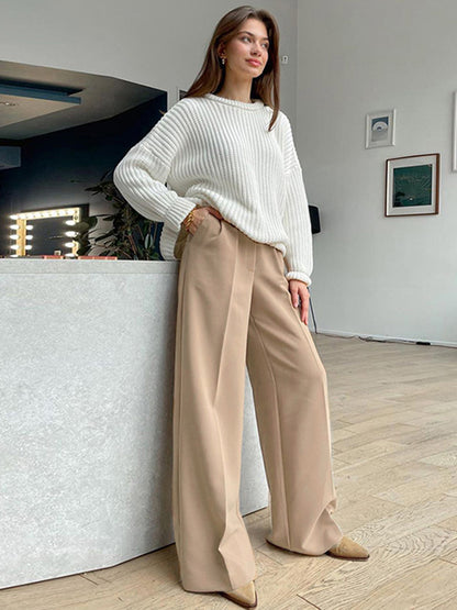 flowersverse Casual Simple Solid Color Wide Legs Blazer Pants