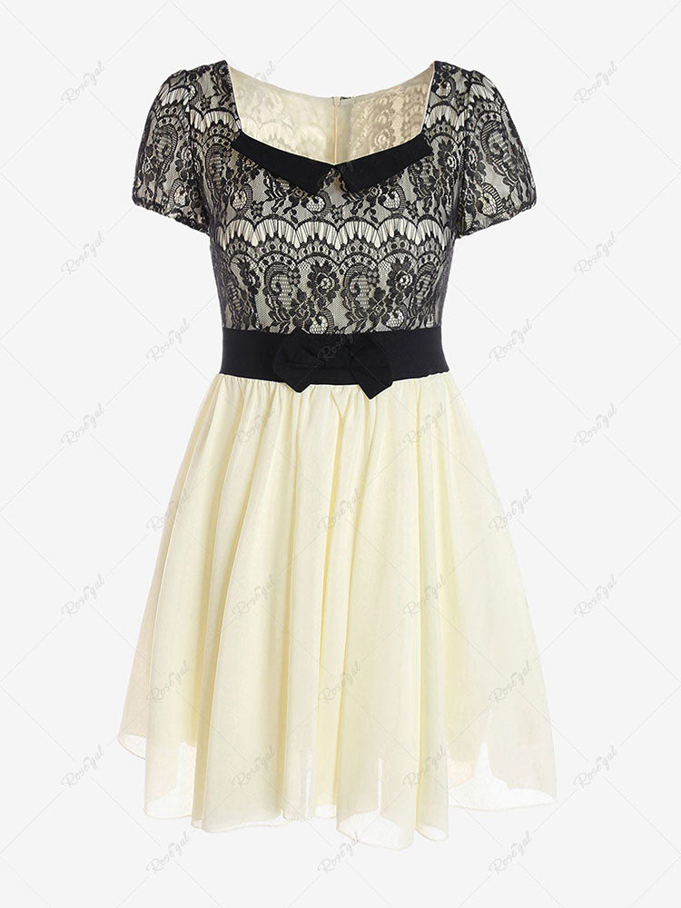 flowersverse Plus Size Lace Panel Chiffon Mini A Line Dress