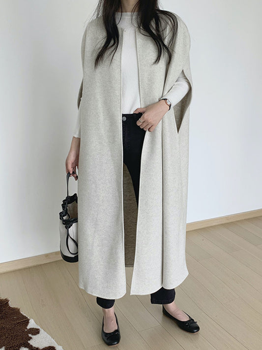 flowersverse Solid Color Loose Sleeveless Round-Neck Outerwear Cape