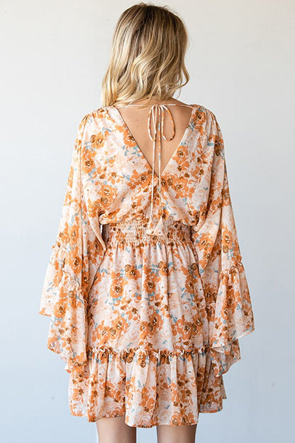 flowersverse Orange Floral Smocked Waist Dress