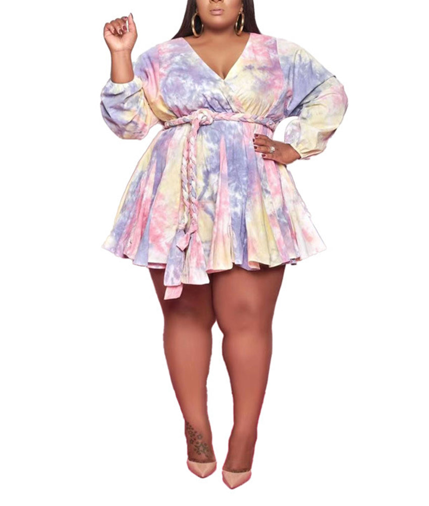 flowersverse V Neck Floral Print Long Sleeve Mini Dress