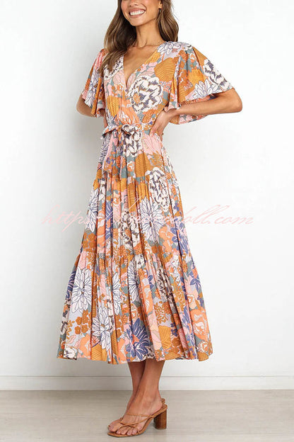 flowersverse Melody of Summer Floral Ruffle Midi Dress