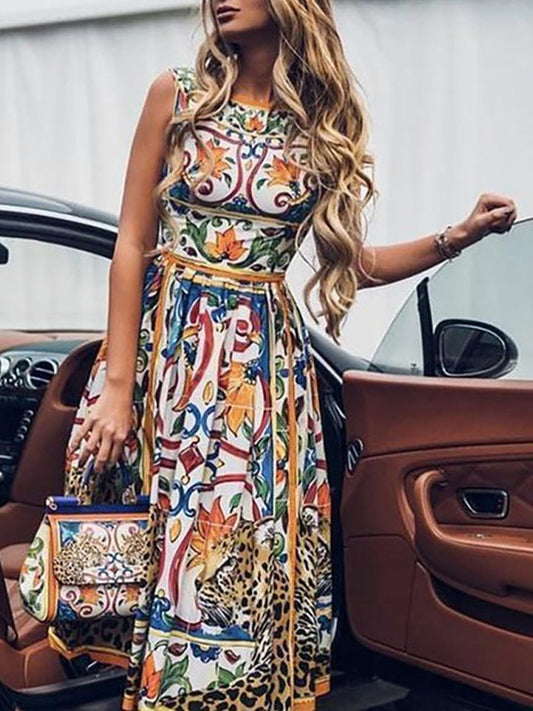 flowersverse Printed Short Sleeve Dress Elegant Dress