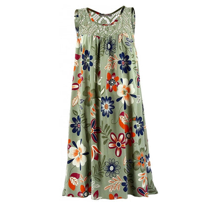 flowersverse Women's Plus Size Curve A Line Dress Floral Round Neck Lace Sleeveless Spring Summer Casual Knee Length Dress Causal Daily Dress / Print