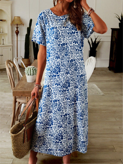 flowersverse Plus size Printed Short Sleeve Weaving Dress