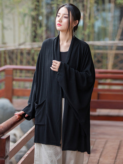 flowersverse Casual Loose Batwing Sleeves Solid Color Outerwear