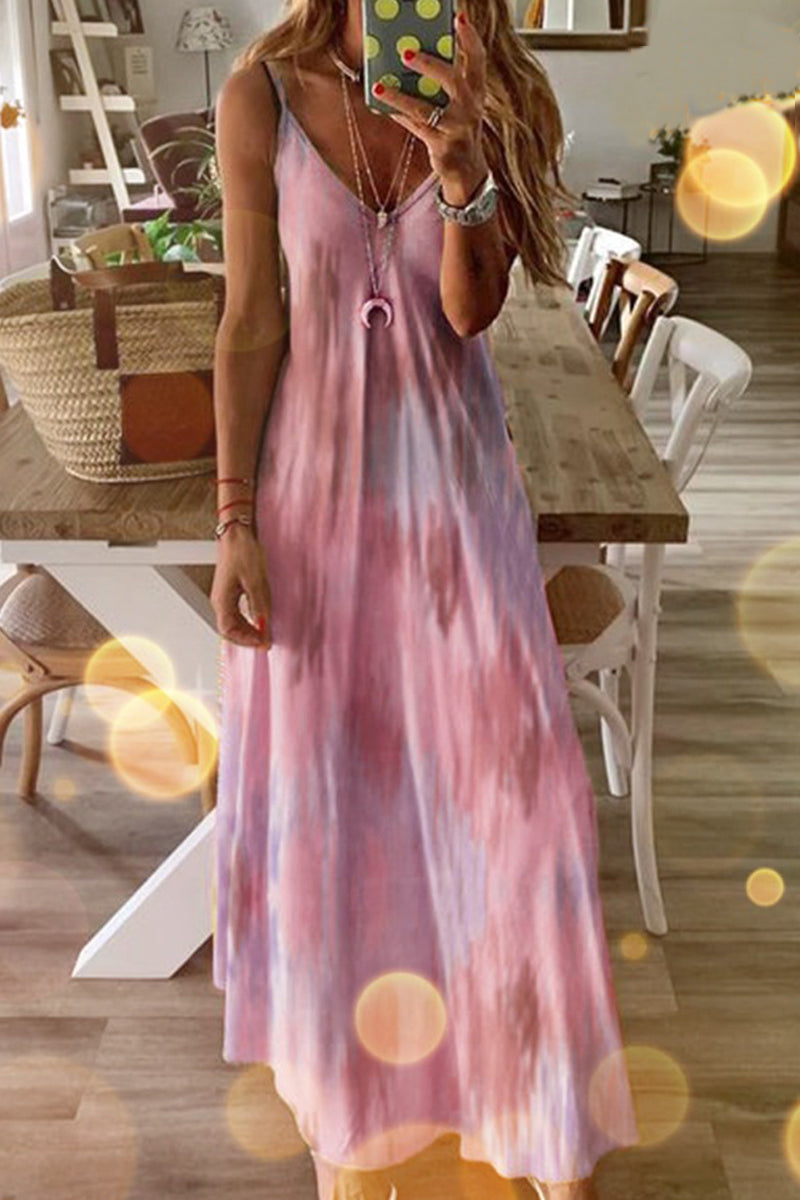 flowersverse Halter Tie Dye Plus Size Maxi Dress