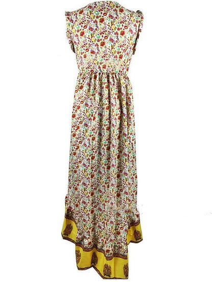 flowersverse Women's A-Line Dress Maxi Long Dress Sleeveless Print Summer Casual Mumu Vacation Dresses Yellow