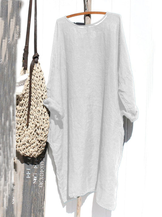 flowersverse Casual Linen Solid Long Sleeve Knitting Dress